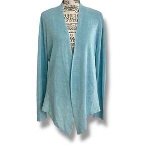 Eileen Fisher Size Large P Blue Organic Linen Open Front Cardigan Classic